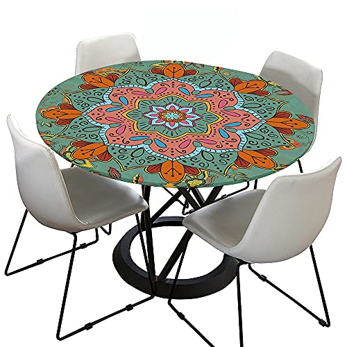 Morbuy Rund Tischdecke Elastisch, Mandala Rund Tischdecken Wasserdicht Lotuseffekt Abwaschbar Abwischbar Tischtuch für Dekoration Küchentisch Garten Outdoor (Durchmesser 180cm,olivgrün) von Morbuy