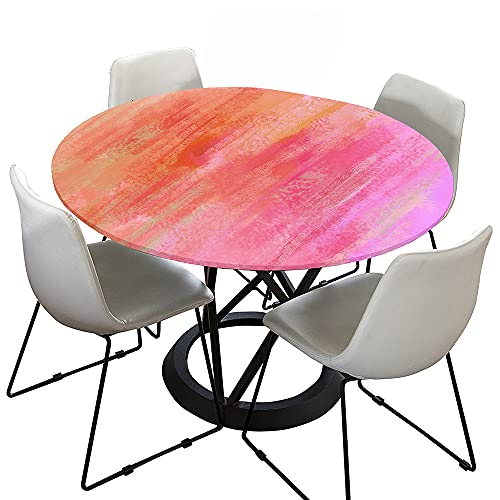 Morbuy Rund Tischdecke Elastisch, Nordic Graffiti Rund Tischdecken Wasserdicht Lotuseffekt Abwaschbar Abwischbar Tischtuch für Dekoration Küchentisch Garten Outdoor (Durchmesser 100cm,Orange Pink) von Morbuy