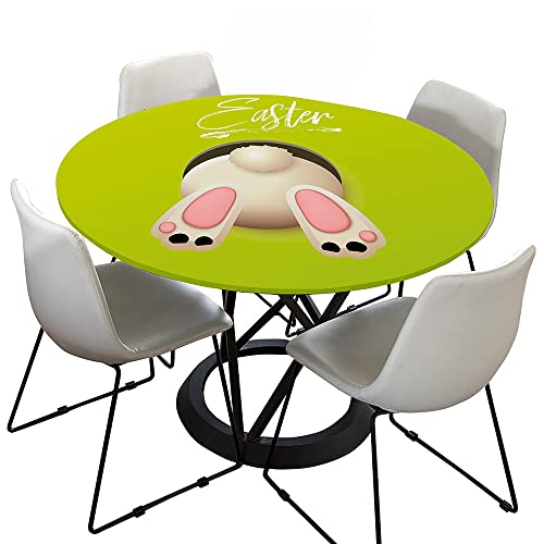 Morbuy Rund Tischdecke Elastisch, Ostern Lotuseffekt Abwischbar Rund Tischdecken Gedruckt Tischtuch für Küchen Garten Outdoor (Durchmesser 120cm,Osterhase) von Morbuy