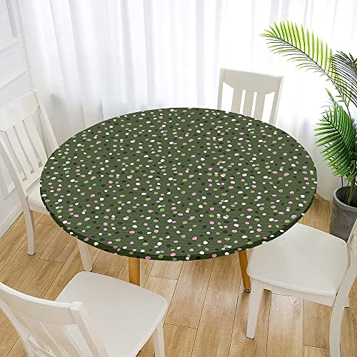 Morbuy Rund Tischdecke Elastisch, Polkapunkt Rund Tischdecken Wasserdicht Lotuseffekt Abwaschbar Abwischbar Tischtuch für Garten Outdoor Küchentisch (Für Tisch 120-140 cm,Dunkelgrün) von Morbuy