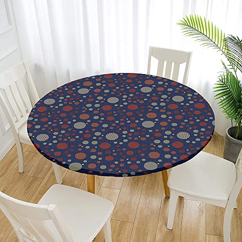 Morbuy Rund Tischdecke Elastisch, Polkapunkt Rund Tischdecken Wasserdicht Lotuseffekt Abwaschbar Abwischbar Tischtuch für Garten Outdoor Küchentisch (Für Tisch 50-60 cm,Navy blau) von Morbuy