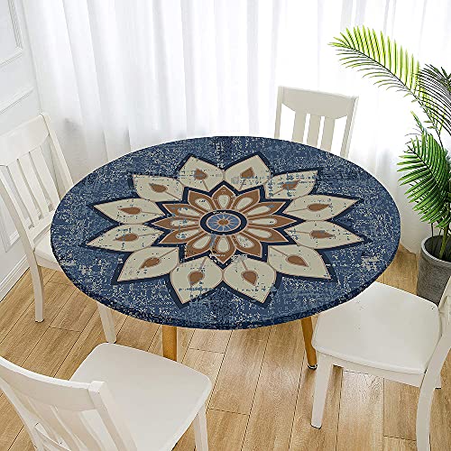 Morbuy Rund Tischdecke Elastisch, Rund Tischdecken 3D Wasserdicht Lotuseffekt Abwaschbar Abwischbar Tischtuch für Dekoration Küchentisch Garten Outdoor (90cm,Retro) von Morbuy