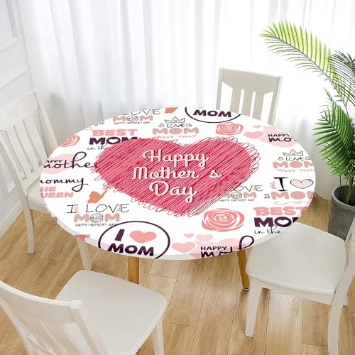 Morbuy Rund Tischdecke Elastisch, Rund Tischdecken Muttertag Mother's Day Lotuseffekt Abwaschbar Abwischbar Tischtuch für Dekoration Küchentisch Garten Outdoor (170cm,Rose) von Morbuy