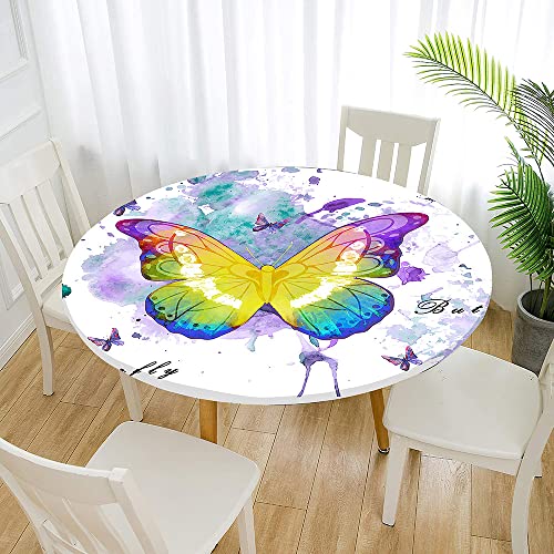 Morbuy Rund Tischdecke Elastisch, Schmetterling Drucken Rund Tischdecken Wasserdicht Lotuseffekt Abwaschbar Abwischbar Tischtuch für Garten Outdoor Küchentisch (Für Tisch 100-110 cm,Graffiti) von Morbuy