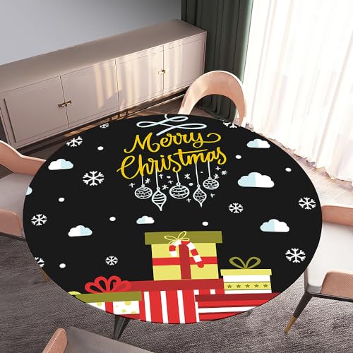 Morbuy Rund Tischdecke Elastisch, Weihnachten Drucken Rund Tischdecken Tischtuch für Dekoration Küchentisch Garten Outdoor (90cm,Schwarz) von Morbuy