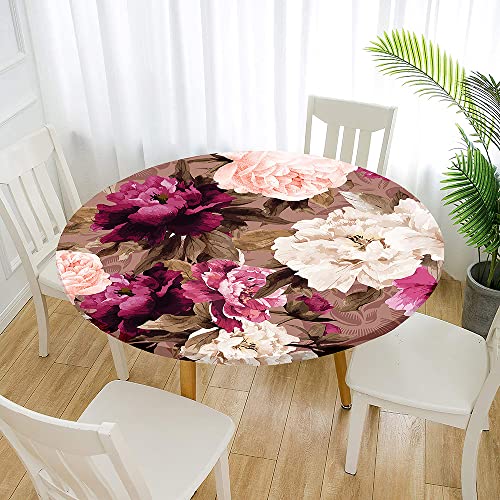 Morbuy Rund Tischdecke Outdoor Elastisch, Schöne Blumen Muster Tischdecken Wasserdicht Lotuseffekt Abwaschbar Abwischbar Tischtuch für Küchentisch Garten Draussen (90cm,Dunkelviolett) von Morbuy