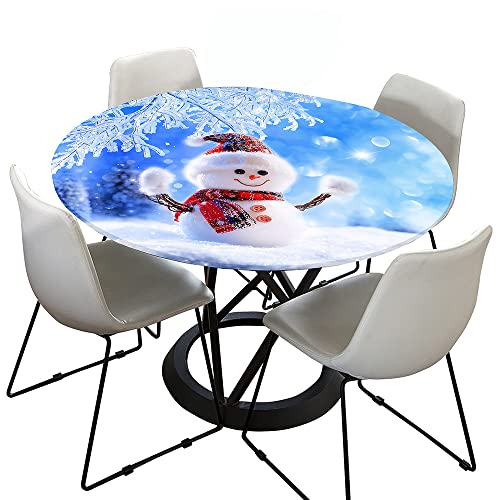 Morbuy Rund Tischdecke Outdoor Elastisch, Weihnachten Muster Tischdecken Wasserdicht Lotuseffekt Abwaschbar Abwischbar Tischtuch für Küchentisch Garten Draussen (130cm,Schneemann) von Morbuy