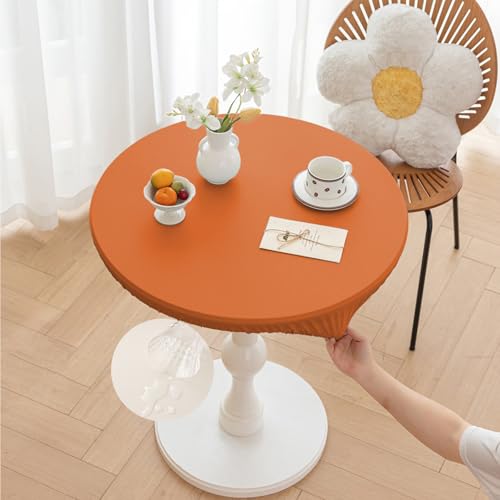Morbuy Rund Tischdecke Outdoor PU-Leder Wasserdicht Tischdecken Abwaschbar Elastisch Küchentisch Tischtuch für Garten Draussen Dekoration (Orange,Tisch Durchmesser 60cm) von Morbuy