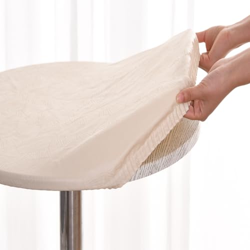 Morbuy Tischdecke Rund Outdoor 100 cm, Plastik Tischdecke Abwaschbar Beige Wachstuch tischdecke Wetterfest Klein Table Cloth für Küche, Garten, Außenbereich(für Tische von 85 bis 90 cm) von Morbuy