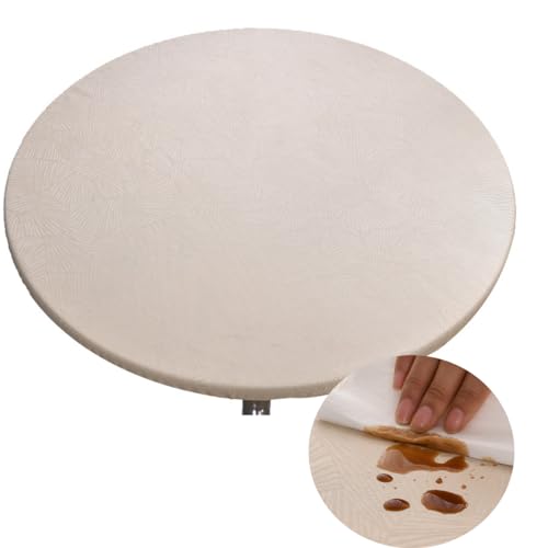 Morbuy Rund Tischdecke Wachstuch Elastisch, Gartentischdecke Wasserdicht Schmutzabweisend Abwischbar Nordisch Blatt Tischtuch für Dekoration Küchentisch Kaffee Restaurant Garten (70cm,Beige) von Morbuy