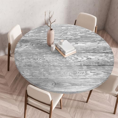 Morbuy Rund Tischdecke Wachstuch Elastisch, Klassisch Holzdruck Wasserdicht Schmutzabweisend Abwischbar Tischtuch für Dekoration Küchentisch Kaffee Restaurant Garten (100cm,Grau) von Morbuy