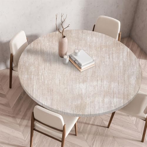 Morbuy Rund Tischdecke Wachstuch Elastisch, Klassisch Holzdruck Wasserdicht Schmutzabweisend Abwischbar Tischtuch für Dekoration Küchentisch Kaffee Restaurant Garten (100cm,Khaki) von Morbuy