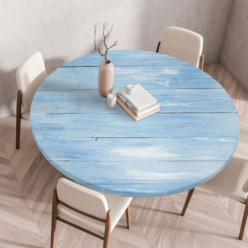 Morbuy Rund Tischdecke Wachstuch Elastisch, Klassisch Holzdruck Wasserdicht Schmutzabweisend Abwischbar Tischtuch für Dekoration Küchentisch Kaffee Restaurant Garten (120cm,Blau) von Morbuy