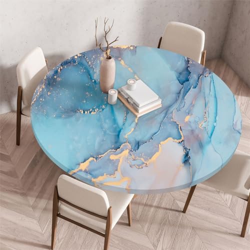 Morbuy Rund Tischdecke Wachstuch Elastisch, Marmor Gartentischdecke Wasserdicht Schmutzabweisend Abwischbar Tischtuch für Dekoration Küchentisch Kaffee Restaurant Garten (Blau,70cm) von Morbuy