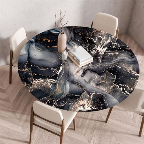 Morbuy Rund Tischdecke Wachstuch Elastisch, Marmor Gartentischdecke Wasserdicht Schmutzabweisend Abwischbar Tischtuch für Dekoration Küchentisch Kaffee Restaurant Garten (Dunkelgrau,80cm) von Morbuy