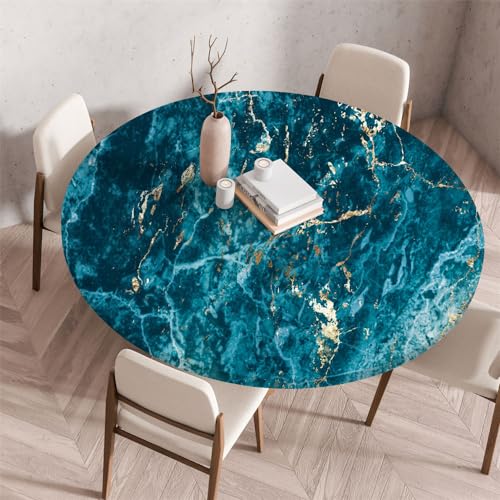 Morbuy Rund Tischdecke Wachstuch Elastisch, Marmor Gartentischdecke Wasserdicht Schmutzabweisend Abwischbar Tischtuch für Dekoration Küchentisch Kaffee Restaurant Garten (Ozeanblau,80cm) von Morbuy