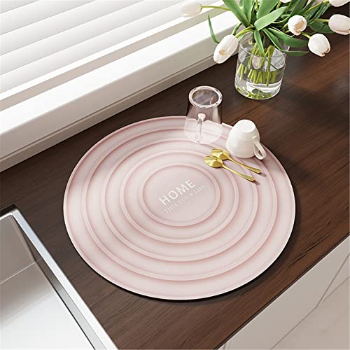 Morbuy Runde Abtropfmatte Geschirr Saugfähig, Kieselgur Geschirrabtropfmatte Schnelltrocknend Trockenmatte Kaffeemaschine Matte Unterlage für Küche Café Spüle (Durchmesser 30cm,Rosa) von Morbuy