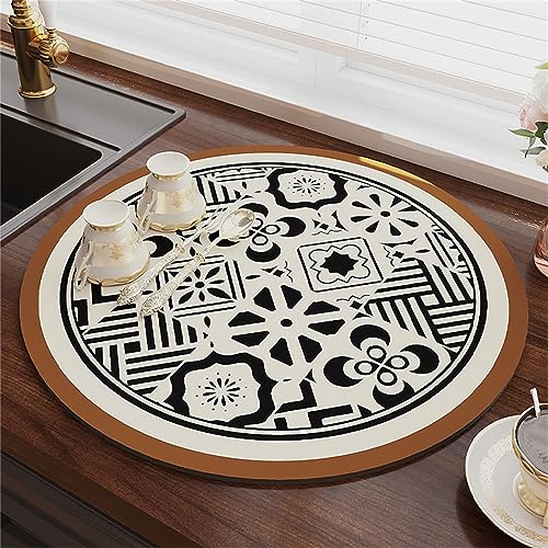 Morbuy Runde Saugfähig Abtropfmatte für die Küche, Ethnisch Stil Abtropfmatte Spüle Geschirrabtropfmatte Schnelltrocknend Trockenmatte Anti-Rutsch Unterlage (Durchmesser 35cm,Böhmen Stil) von Morbuy