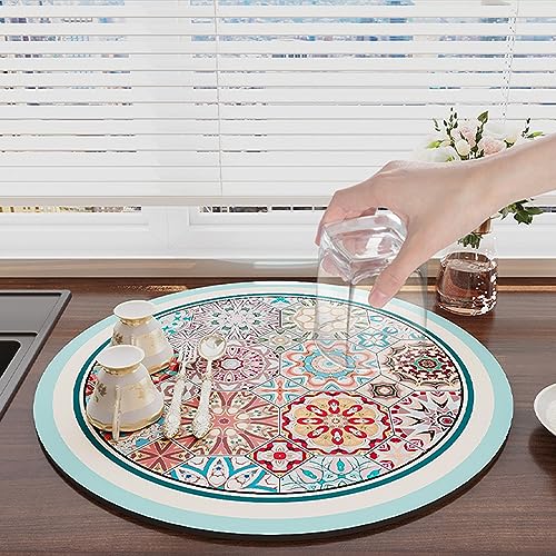 Morbuy Runde Saugfähig Abtropfmatte für die Küche, Ethnisch Stil Abtropfmatte Spüle Geschirrabtropfmatte Schnelltrocknend Trockenmatte Anti-Rutsch Unterlage (Durchmesser 35cm,Mandala-Stil) von Morbuy