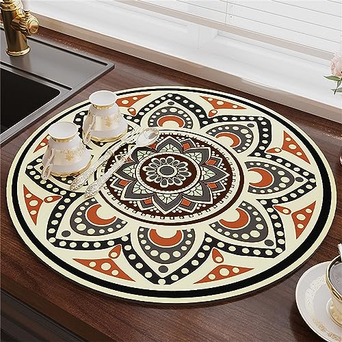 Morbuy Runde Saugfähig Abtropfmatte für die Küche, Ethnisch Stil Abtropfmatte Spüle Geschirrabtropfmatte Schnelltrocknend Trockenmatte Anti-Rutsch Unterlage (Durchmesser 45cm,Ethnisch Stil) von Morbuy