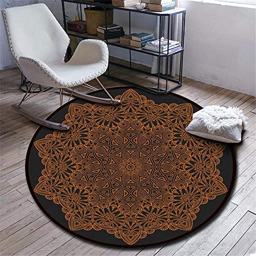 Morbuy Runder Teppich Innenbereich, Mandala Drucken Flur Teppich Polyester Wohnzimmer Fussabstreifer rutschfest und Waschbar Praktische Fußabtreter (120cm,Kaffee braun) von Morbuy