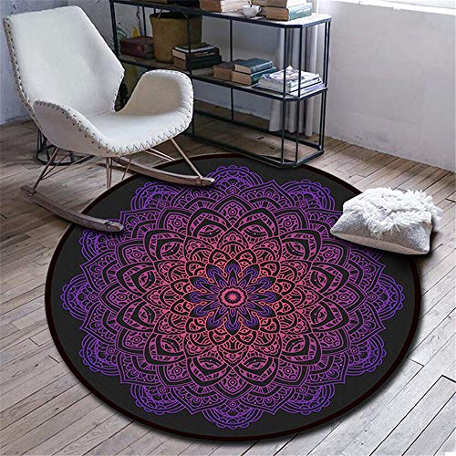 Morbuy Runder Teppich Innenbereich, Mandala Drucken Flur Teppich Polyester Wohnzimmer Fussabstreifer rutschfest und Waschbar Praktische Fußabtreter (120cm,Lila Lotus) von Morbuy