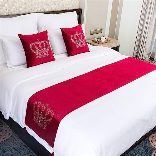 Morbuy Samt Moderne Hotel Bettläufer Schals Kronenmuster Weiche Bettschal Bettschwanz Handtuch Dekoration Für Einzel Queen King Size Bett Flagge (45 * 240cm für 180cm Bett,Rot) von Morbuy