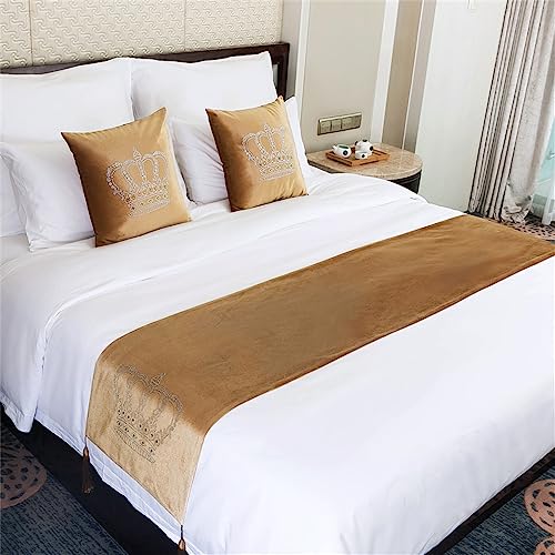 Morbuy Samt Moderne Hotel Bettläufer Schals Kronenmuster Weiche Bettschal Bettschwanz Handtuch Dekoration Für Einzel Queen King Size Bett Flagge (45 * 45cm Pillowcase*1,Gold) von Morbuy