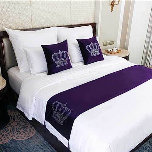 Morbuy Samt Moderne Hotel Bettläufer Schals Kronenmuster Weiche Bettschal Bettschwanz Handtuch Dekoration Für Einzel Queen King Size Bett Flagge (45 * 45cm Pillowcase*1,Dunkellila) von Morbuy