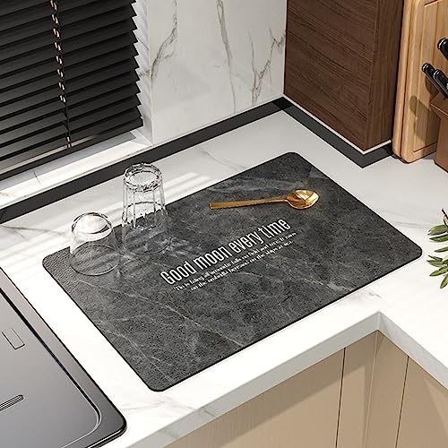 Morbuy Saugfähig Abtropfmatte für die Küche, Marmor Muster Abtropfmatte Spüle Geschirrabtropfmatte Schnelltrocknend Trockenmatte Anti-Rutsch Kaffeemaschine Matte Unterlage (40x50cm,Schwarz) von Morbuy