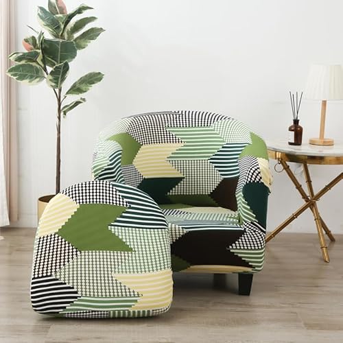 Morbuy Sesselbezug Stretch, 2er Set Sessel Überzug Universal Sesselhussen Waschbar Sesselüberzug Hussen Cocktailsessel Clubsessel Überzug - Weich, Elastisch, Moderne Drucke (Grün) von Morbuy