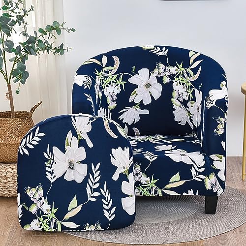 Morbuy Sesselbezug Stretch - 2Stück Sessel Überzug Universal Sesselhussen Waschbar Sesselüberzug Hussen Cocktailsessel Clubsessel Überzug (Blaue Blume) von Morbuy