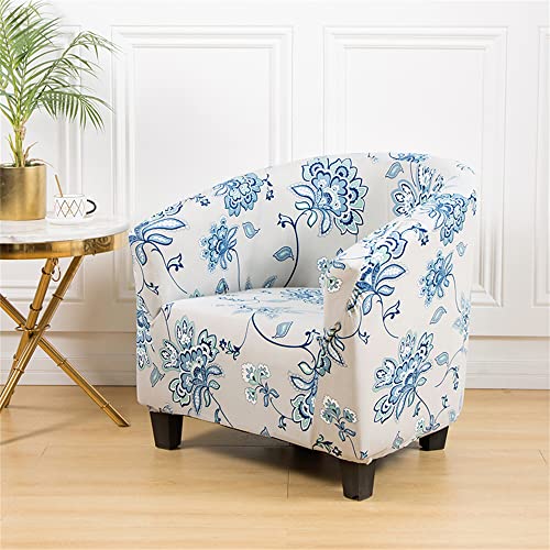 Morbuy Sesselhussen Sesselbezug Stretch Sesselschoner Sesselüberwurf Elastisch Sofahusse Husse Sofabezug für Clubsessel Loungesessel Cocktailsessel (Blaue Pflanzen) von Morbuy