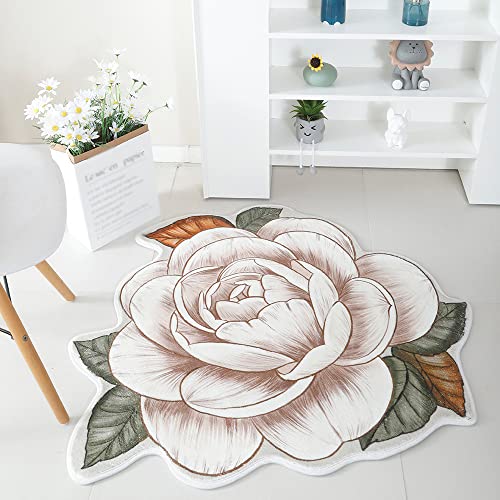 Morbuy Shaggy Teppich Flauschige Fleece Carpet, Blütenform Weich Fellteppich, Waschbar rutschfest Teppiches für Wohnzimmer Kinderzimmer Schlafzimmer Dekoration (100cm,weiße Rose) von Morbuy