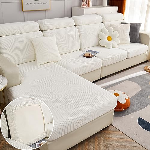 Morbuy Sofa Sitzkissenbezug Stretch, Elastischer Kissenbezüge Weich Husse Überzug Bezug Universal Couch Chaiselüberzüge für Sofa Kissenschutz Bezüge (3-Sitzer Plus,Weiß) von Morbuy