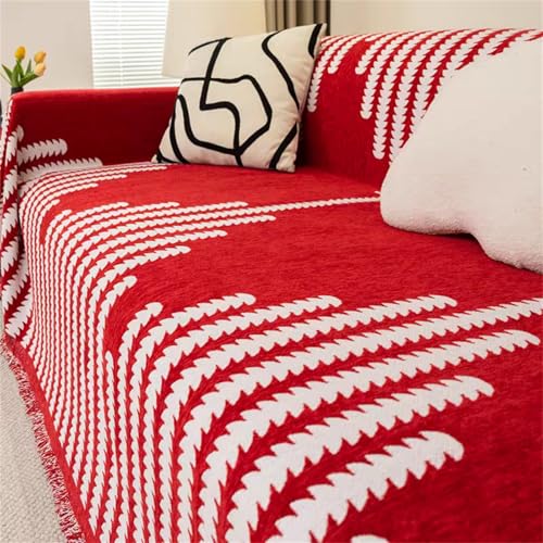 Morbuy Sofadecken für Sitzfläche 1 2 3 4 Sitzer, Sofadecke Kuschelig mit Quaste Sofa Überzug rutschfest Sofa Überwurfdecke Waschbar Couch Überzug Einteiliger (180 * 180cm,Weizen/Rot) von Morbuy