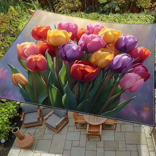 Morbuy Sonnensegel Wasserdicht Rechteckig mit Ösen und Seil, 3D-Druck Sonnensegel Sonnenschutz Windschutz Polyester Stoff für Garten Terrasse Balkon, Camping (150 * 150cm,Z09 Bunte Blumen 8) von Morbuy