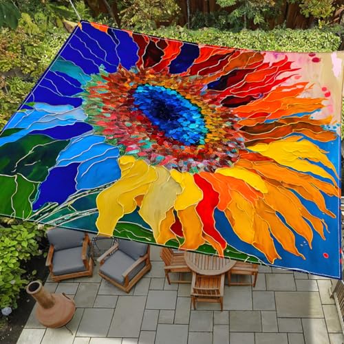 Morbuy Sonnensegel Wasserdicht Rechteckig mit Ösen und Seil, 3D-Druck Sonnensegel Sonnenschutz Windschutz Polyester Stoff für Garten Terrasse Balkon, Camping (150 * 150cm,Z09 Bunte Blumen 9) von Morbuy