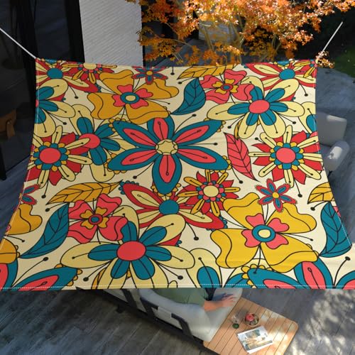 Morbuy Sonnensegel Wasserdicht Rechteckig mit Ösen und Seil, 3D-Druck Sonnensegel Sonnenschutz Windschutz Polyester Stoff für Garten Terrasse Balkon, Camping (200 * 200cm,Großes Blumenmuster) von Morbuy
