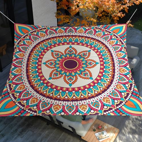 Morbuy Sonnensegel Wasserdicht Rechteckig mit Ösen und Seil, 3D-Druck Sonnensegel Sonnenschutz Windschutz Polyester Stoff für Garten Terrasse Balkon, Camping (Rundes Mandala 8,200 * 240cm) von Morbuy