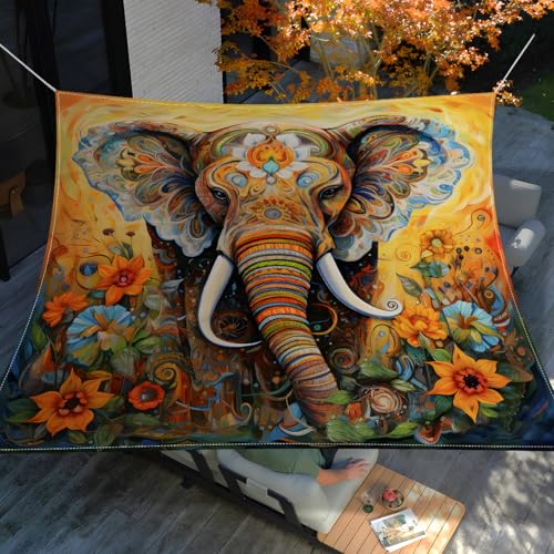 Morbuy Sonnensegel Wasserdicht Rechteckig mit Ösen und Seil, 3D Farbmuster Sonnensegel Sonnenschutz Windschutz Polyester Stoff für Garten Terrasse Balkon, Camping (Brauner Elefant,150x150cm) von Morbuy
