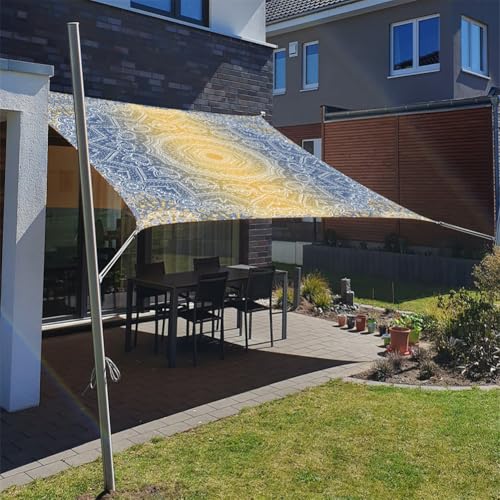 Morbuy Sonnensegel Wasserdicht Rechteckig mit Ösen und Seil, 3D Farbmuster Sonnensegel Sonnenschutz Windschutz Polyester Stoff für Garten Terrasse Balkon, Camping (Gelbblau,180x180cm) von Morbuy