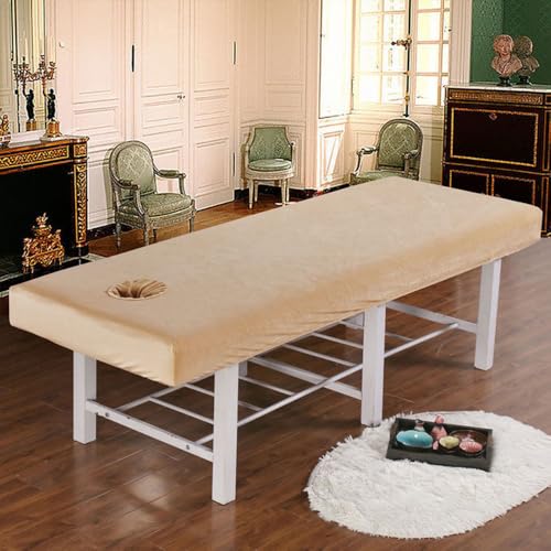 Morbuy Spannbetttuch für Massageliege, Massageliege Laken mit Gesichtsloch, Atmungsaktiv Weich Gesichtsauflage für Massageliege für Schönheitsbett Spa Schönheit (#1 Khaki,190x80cm) von Morbuy