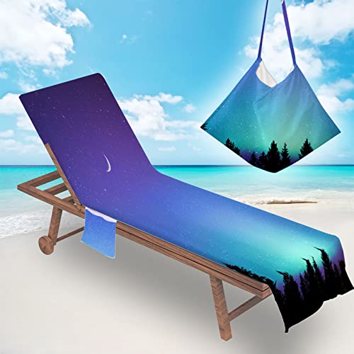 Morbuy Strandliegen Handtuch mit Taschen Mikrofaser, Landschaft Muster Liegestuhl Handtuch Strandtuch für Liegen Handtücher für Strandliegen Strandtuch, Kapuze für Besseren Halt (Sternenhimmel) von Morbuy