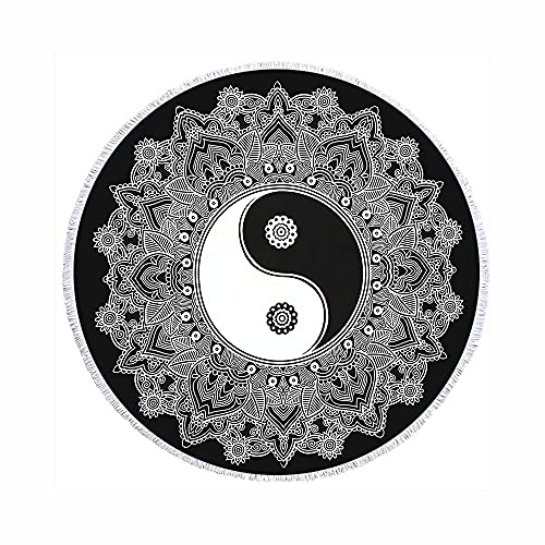 Morbuy Strandtuch Rund 150 cm Böhmisches Mandala, Handwerk Quaste Mikrofaser Strand Yoga Matten Tragbare Tapestry Überwurf Tischdecke Picknickdecke Badetuch Schal (150cm,Schwarz und weiß) von Morbuy