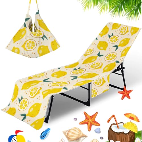 Morbuy Strandtuch mit Taschen für Liege, 3D Obst Drucken Liegestuhl Handtuch Strandliegenauflage Mikrofaser Schnelltrocknend Strandliegen Handtuch Handtücher Strandtuch (Gelb Zitrone) von Morbuy