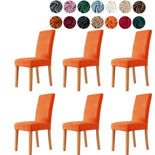 Morbuy Stuhlhussen 6er Set, Samt Hohen Zurück Stühle Stuhlbezug Für Esszimmer, Stretch Abnehmbare Waschbar Stuhlbezug, Für Hotel Bankett Küche Restaurant Hochzeit Party (2pc,Orange) von Morbuy