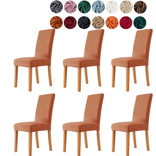 Morbuy Stuhlhussen 6er Set, Samt Hohen Zurück Stühle Stuhlbezug Für Esszimmer, Stretch Abnehmbare Waschbar Stuhlbezug, Für Hotel Bankett Küche Restaurant Hochzeit Party (6pc,Curry) von Morbuy