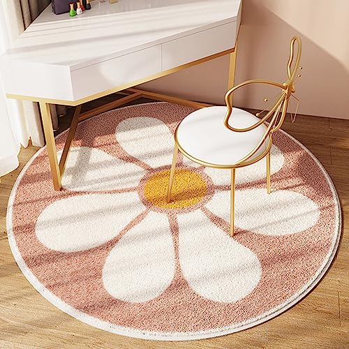 Morbuy Teppich Rund für Wohnzimmer, Schlafzimmer, Kinderzimmer, Weich Fauschige Unregelmäßige Form Kurzflor Bodenmatte, Waschbare Teppich mit Anti-Rutsch Unterseite (Rosa Blume 2,60cm) von Morbuy