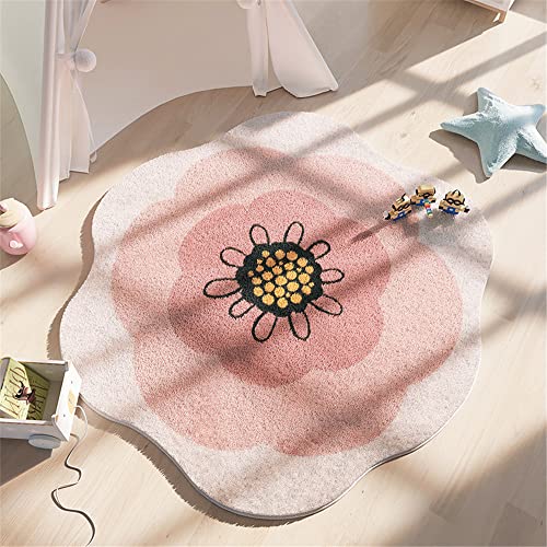 Morbuy Teppich Runde Flauschig Weich Teppich Niedliche Bodenmatte in Blumenform Waschbar rutschfest Shaggy Teppiches für Kinderzimmer Wohnzimmer Schlafzimmer Dekoration (80cm,Pfirsichblüte) von Morbuy